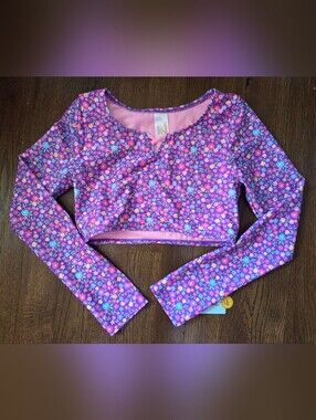 New Cat & Jack Girls Large 10/12 Purplr Floral Rash Guard